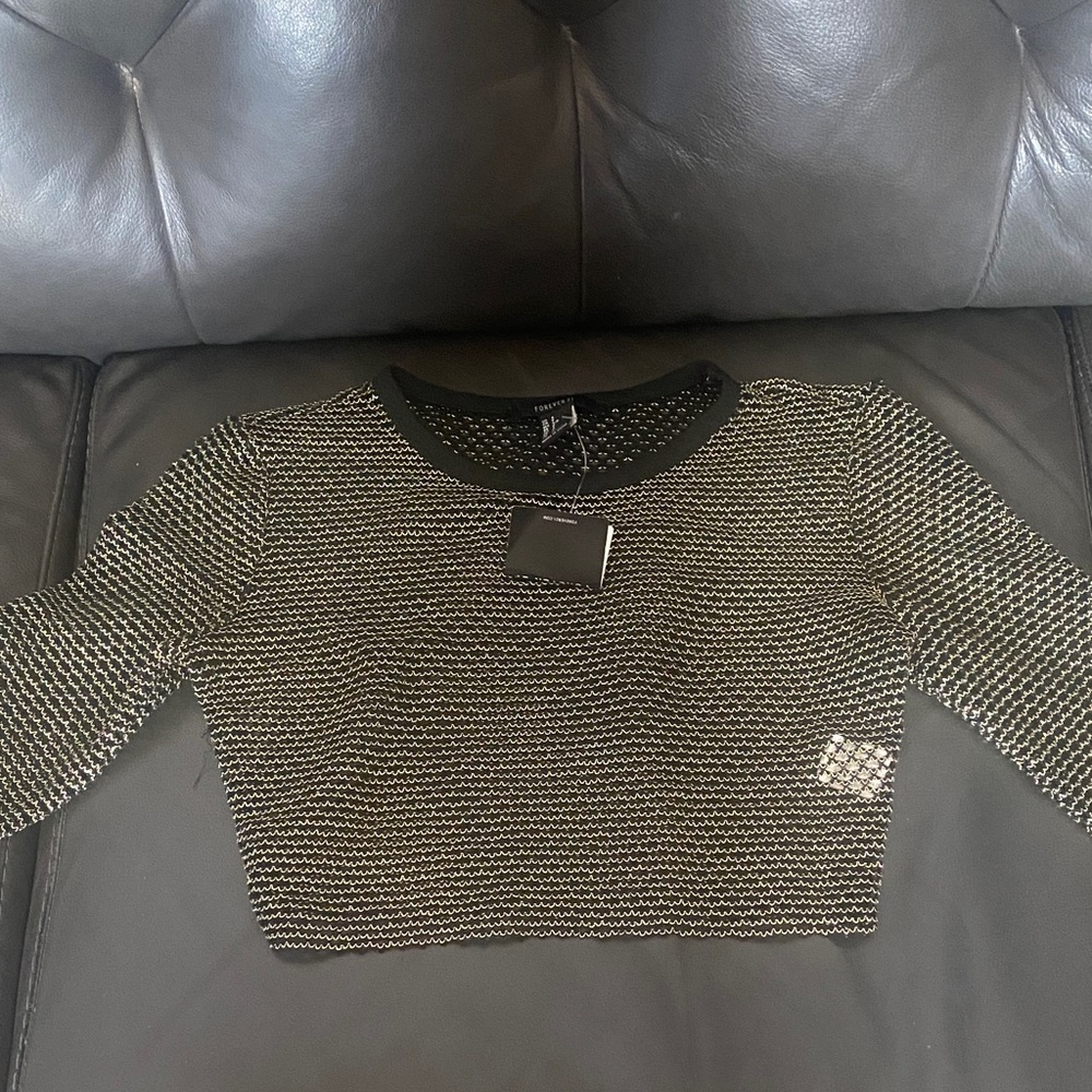 Forever 21 Black and Silver Mesh Crop Top